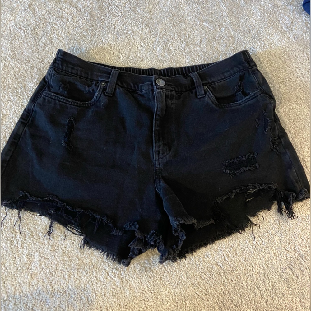 Aerie Black Distressed Jean Shorts